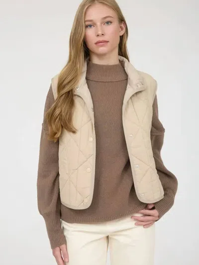 Blu Pepper Snap Button Quilted Puffer Vest In Khaki In Neutral