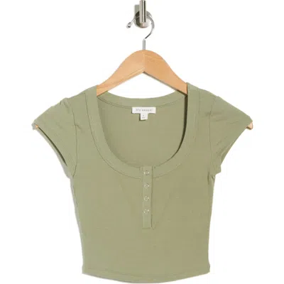 Blu Pepper Snap Front Cap Sleeve Crop Henley In Green