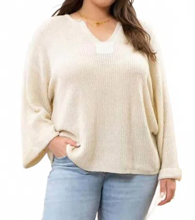 Blu Pepper Soft Light Weight V-neck Sweater In Cream In Nude