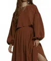 Blu Pepper Solid Balloon Sleeve Crop Top In Brown In Brown