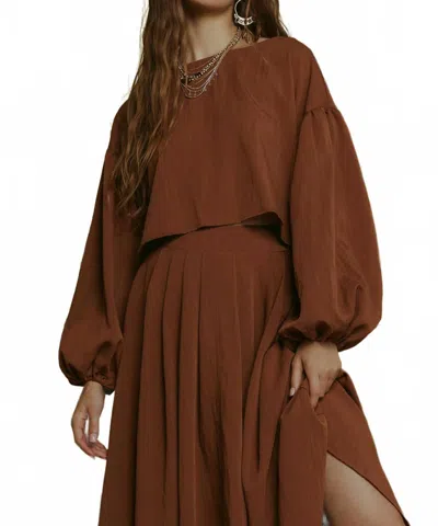 Blu Pepper Solid Balloon Sleeve Crop Top In Brown