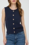 Blu Pepper Solid Button Front Sweater Vest In Blue