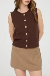 Blu Pepper Solid Button Front Sweater Vest In Brown