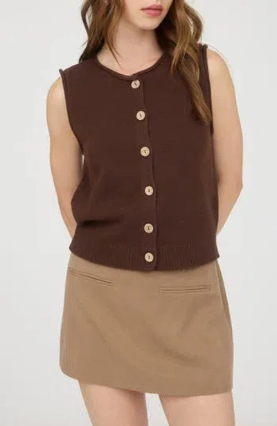 Blu Pepper Solid Button Front Sweater Vest In Brown