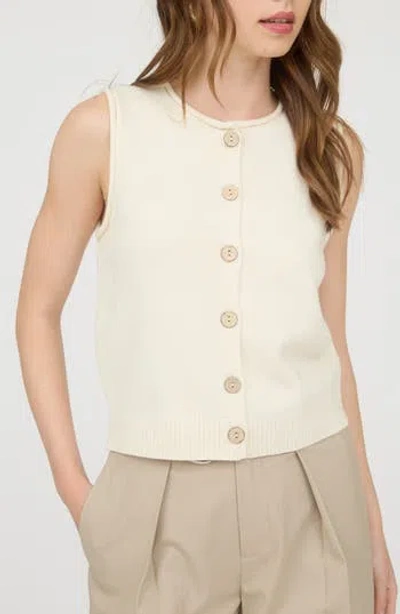Blu Pepper Solid Button Front Sweater Vest In White