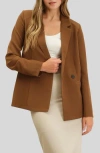 Blu Pepper Solid Double Breasted Blazer In Brown