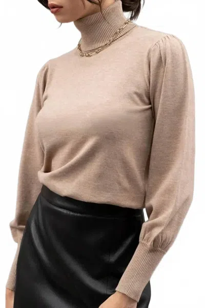 Blu Pepper Solid High Turtle Neck Long Sleeve Knit Top In Oatmeal In Pink