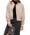 Blu Pepper Solid Snap Button Bomber Jacket In Camel In Blue
