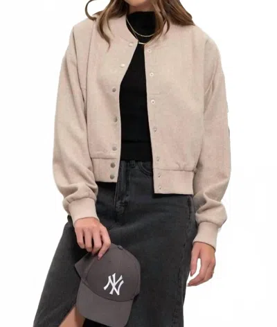 Blu Pepper Solid Snap Button Bomber Jacket In Camel In Blue