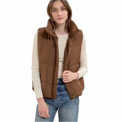 Blu Pepper Solid Zip Up Puffer Vest - Plus In Brown