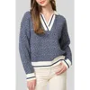 Blu Pepper Split Johnny Collar Sweater In Blue
