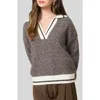 Blu Pepper Split Johnny Collar Sweater In Brown