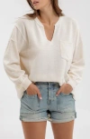 Blu Pepper Split Neck Long Sleeve Knit Top In White