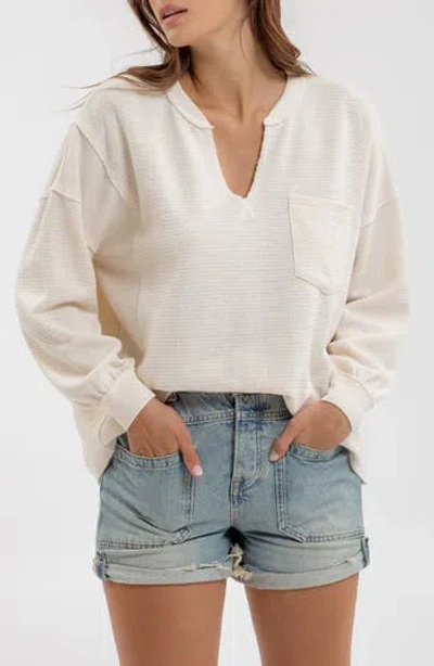 Blu Pepper Split Neck Long Sleeve Knit Top In White