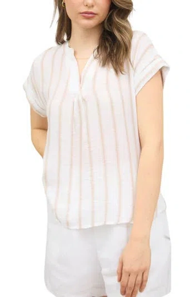Blu Pepper Split Neck Top In Khaki