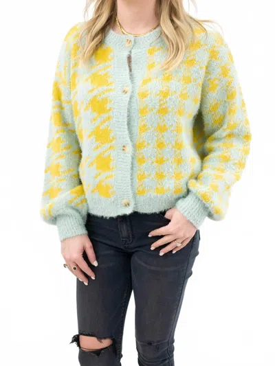 Blu Pepper Springy Houndstooth Cardigan In Yellow