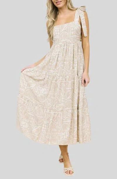 Blu Pepper Square Neck Midi Dress In Khaki