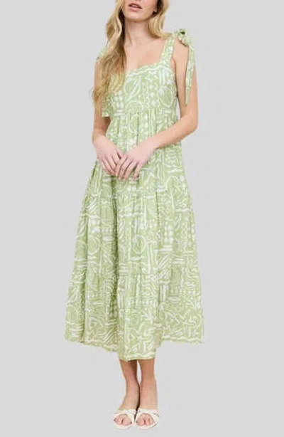 Blu Pepper Square Neck Midi Dress In Light Olive
