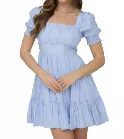 Blu Pepper Square Neck Tiered Mini Dress In Light Blue