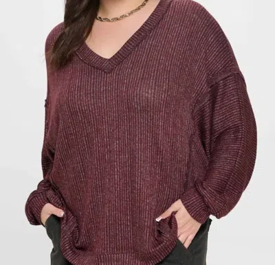 Blu Pepper Stacie Striped V-neck Top In Plum In Burgundy