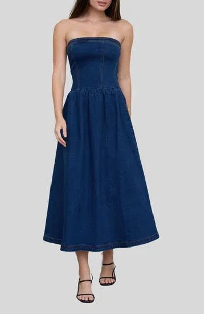 Blu Pepper Strapless Denim Midi Dress In Blue