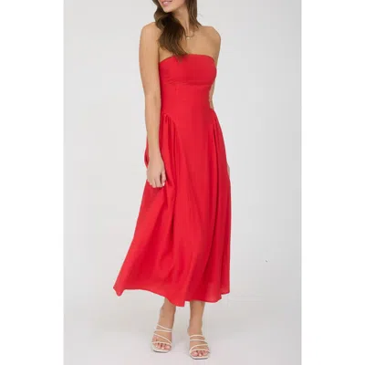 Blu Pepper Strapless Fit & Flare Midi Dress In Brown