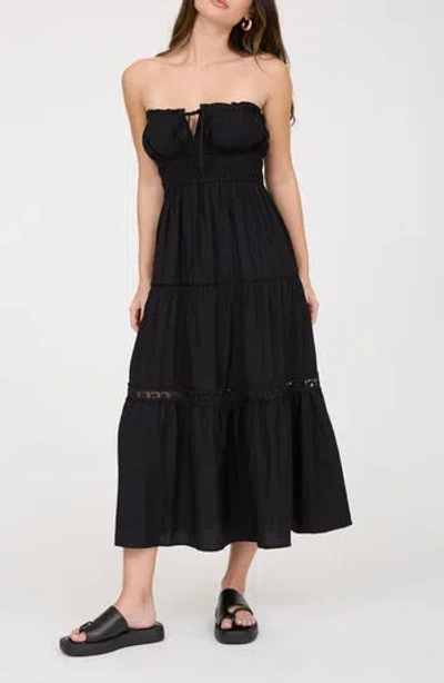 Blu Pepper Strapless Midi Dress In Black