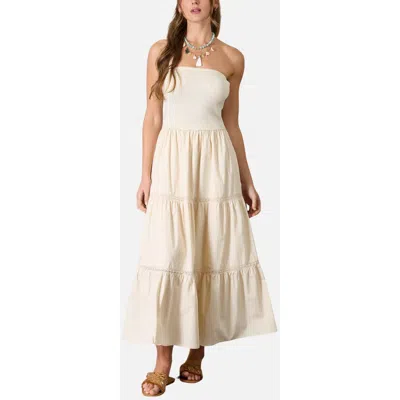 Blu Pepper Strapless Mixed Media Midi Dress In Animal Print