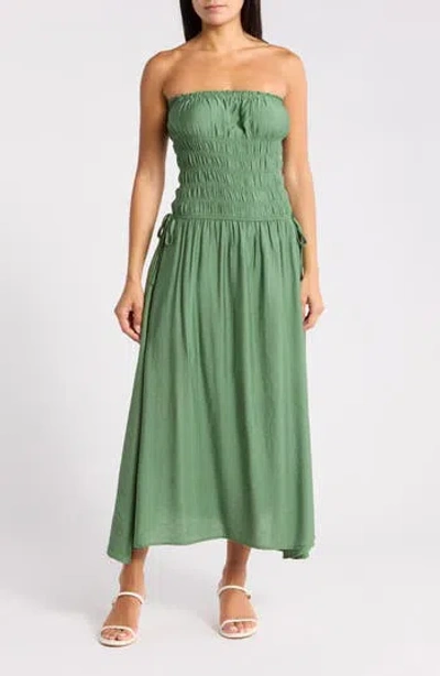 Blu Pepper Strapless Satin Midi Dress In Green