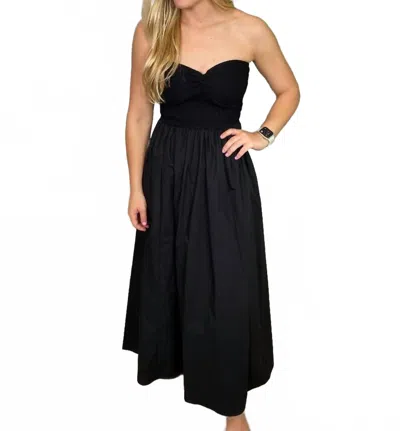 Blu Pepper Strapless Twist Front Maxi Dress In Black