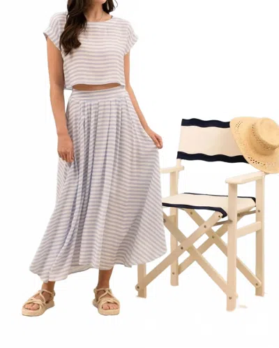 Blu Pepper Stripe Boat Neck Boxy Crop Top In Blue In White