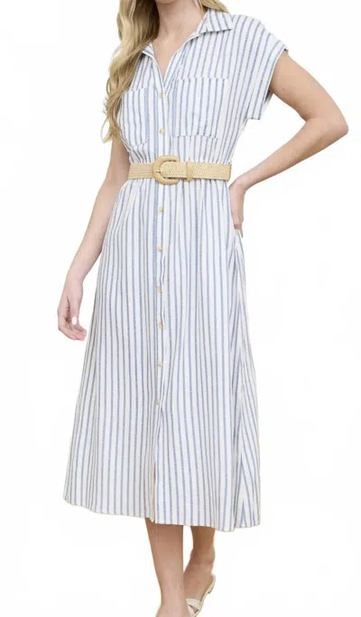 Blu Pepper Stripe Button Down Dress In Blue