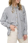 Blu Pepper Stripe Button Down Top In Black