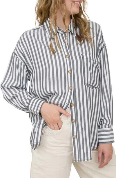 Blu Pepper Stripe Button Down Top In Black