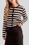 Blu Pepper Stripe Button Front Crop Cardigan In Black