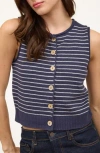 Blu Pepper Stripe Button Front Sweater Vest