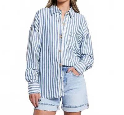 Blu Pepper Stripe Button Top In Blue White In Multi