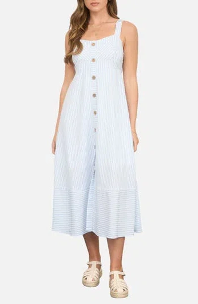 Blu Pepper Stripe Button Trim Midi Dress In Blue