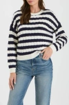 Blu Pepper Stripe Cable Knit Crop Sweater In Navy
