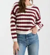 Blu Pepper Stripe Cable Knit Crop Sweater In Red