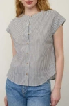 Blu Pepper Stripe Cap Sleeve Button-up Top In Gray
