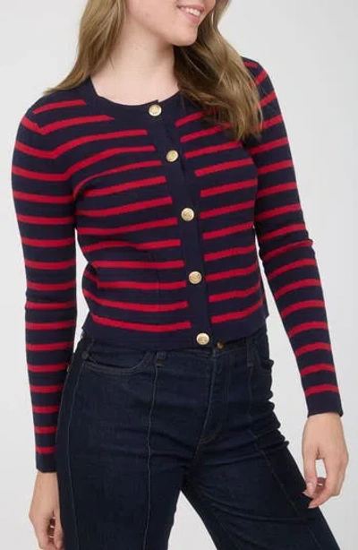 Blu Pepper Stripe Cardigan In Blue