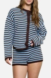 Blu Pepper Stripe Cardigan In Blue