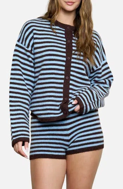 Blu Pepper Stripe Cardigan In Blue