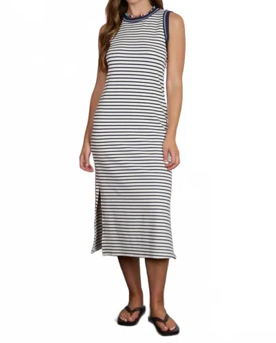 Blu Pepper Stripe Contrast Trim Sleeveless Knit Midi Dress In Navy In Multi