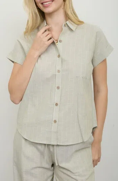 Blu Pepper Stripe Cotton & Linen Button-up Shirt In Green