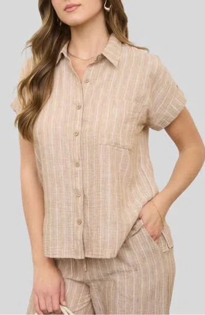 Blu Pepper Stripe Cotton & Linen Button-up Shirt In Nude