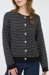 Blu Pepper Stripe Cotton Blend Cardigan In Blue