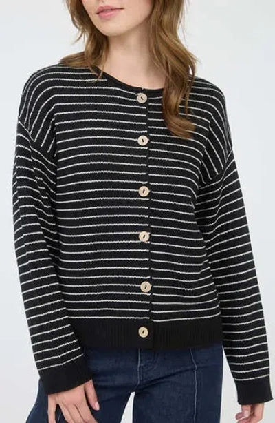 Blu Pepper Stripe Cotton Blend Cardigan In Black