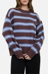 Blu Pepper Stripe Crew Sweater In Brown